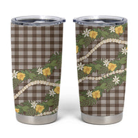Aloha Puakenikeni Anthurium Pikake Lei Tumbler Cup Chocolate Hawaiian Palaka Pattern