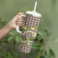 Aloha Puakenikeni Anthurium Pikake Lei Tumbler With Handle Chocolate Hawaiian Palaka Pattern