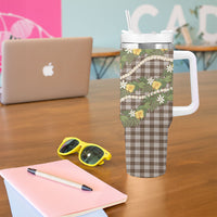 Aloha Puakenikeni Anthurium Pikake Lei Tumbler With Handle Chocolate Hawaiian Palaka Pattern