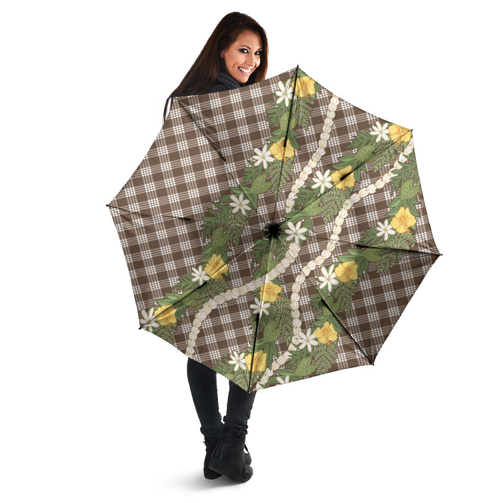Aloha Puakenikeni Anthurium Pikake Lei Umbrella Chocolate Hawaiian Palaka Pattern