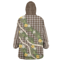 Aloha Puakenikeni Anthurium Pikake Lei Wearable Blanket Hoodie Chocolate Hawaiian Palaka Pattern