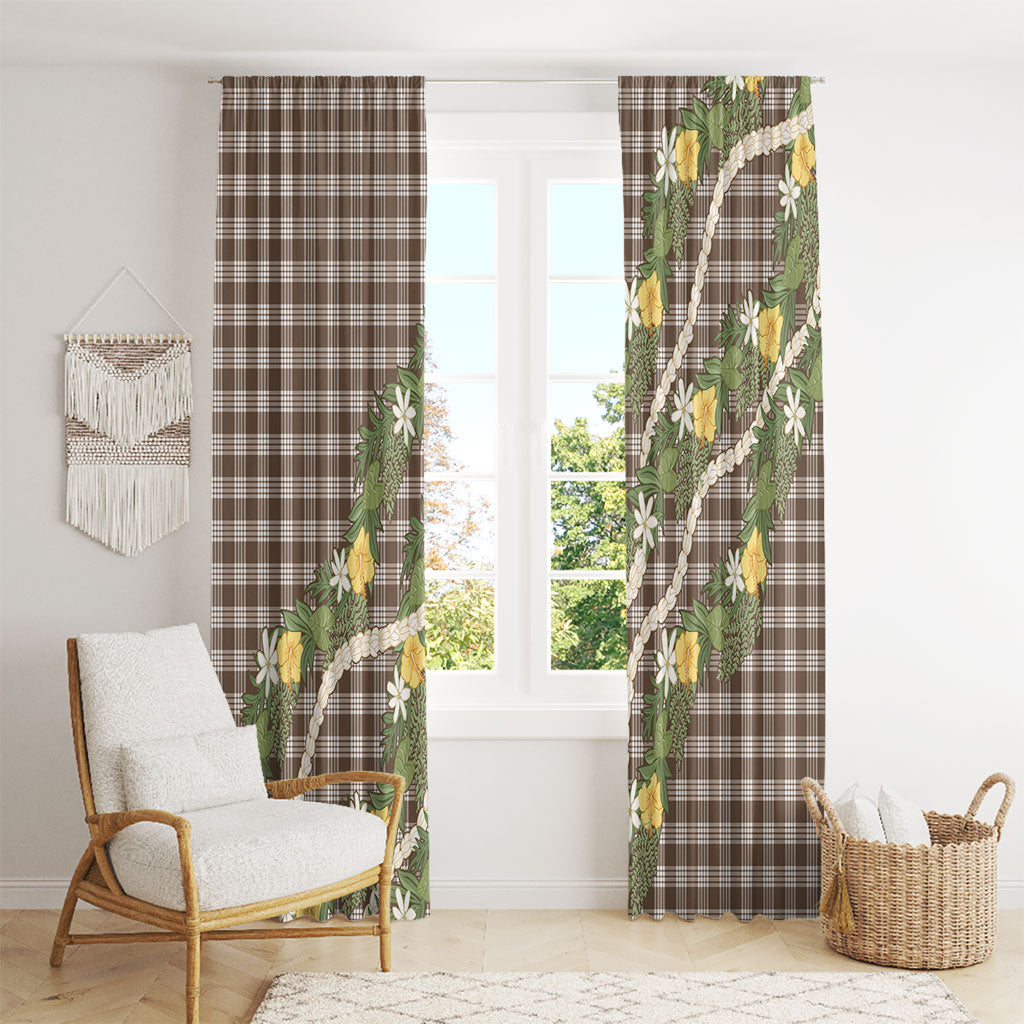 Aloha Puakenikeni Anthurium Pikake Lei Window Curtain Chocolate Hawaiian Palaka Pattern