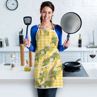Aloha Puakenikeni Anthurium Pikake Lei Apron Gold Hawaiian Palaka Pattern