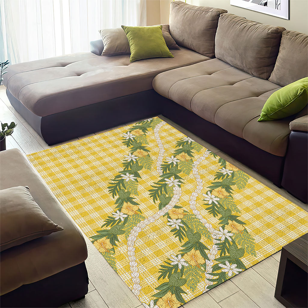 Aloha Puakenikeni Anthurium Pikake Lei Area Rug Gold Hawaiian Palaka Pattern