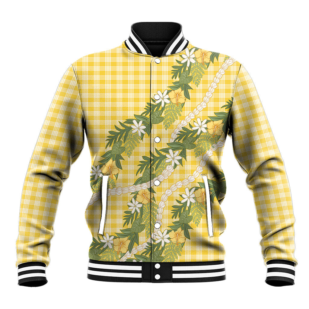 Aloha Puakenikeni Anthurium Pikake Lei Baseball Jacket Gold Hawaiian Palaka Pattern