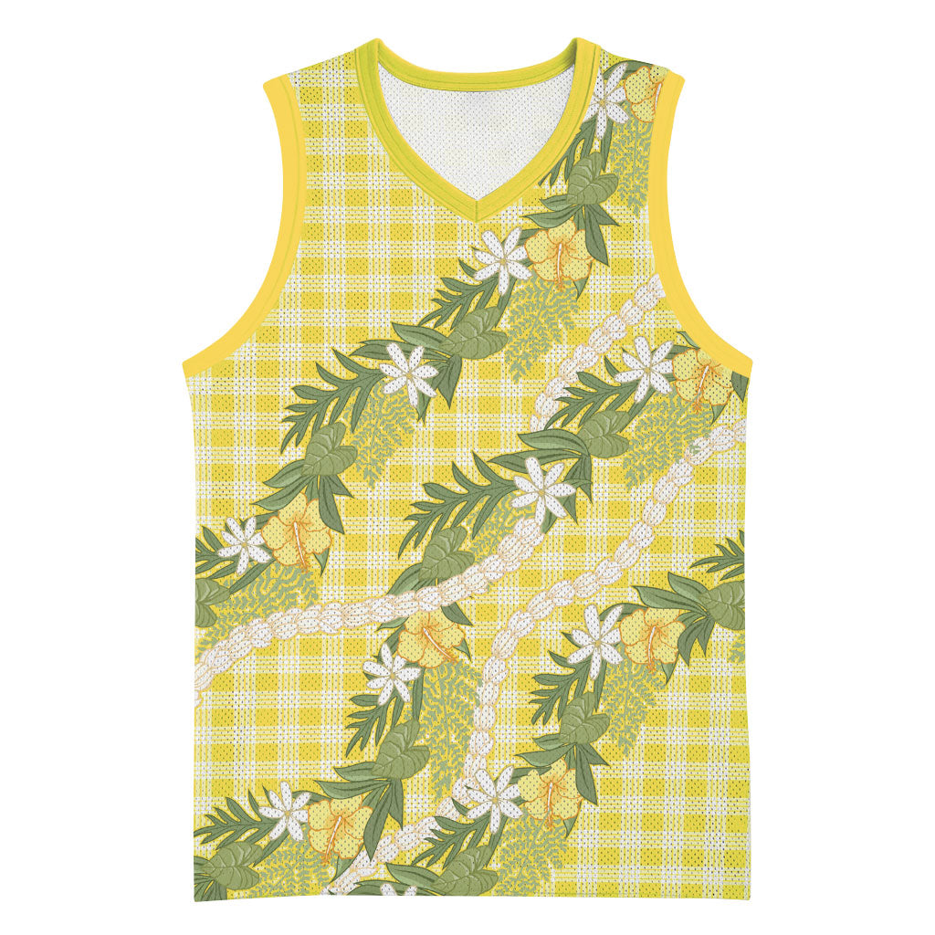 Aloha Puakenikeni Anthurium Pikake Lei Basketball Jersey Gold Hawaiian Palaka Pattern