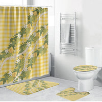 Aloha Puakenikeni Anthurium Pikake Lei Bathroom Set Gold Hawaiian Palaka Pattern