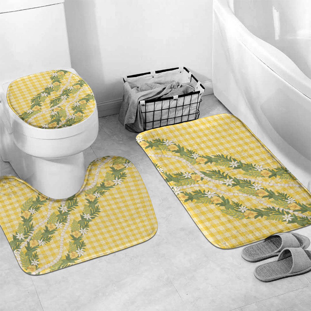 Aloha Puakenikeni Anthurium Pikake Lei Bathroom Set Gold Hawaiian Palaka Pattern