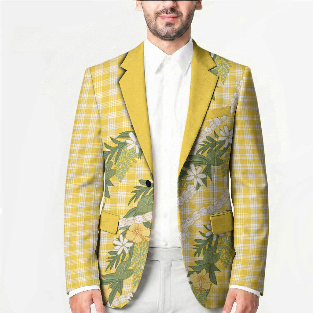 Aloha Puakenikeni Anthurium Pikake Lei Blazer Gold Hawaiian Palaka Pattern