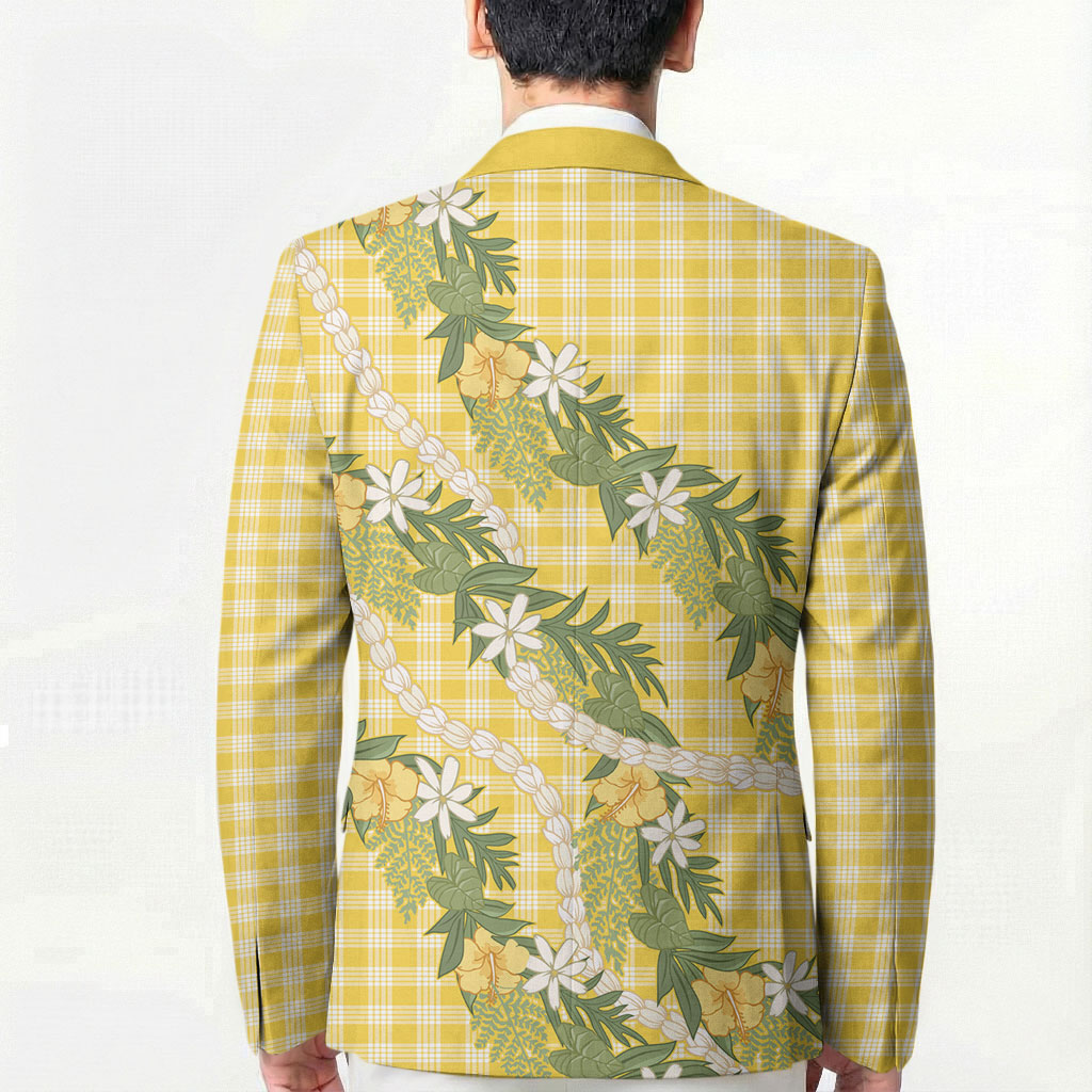 Aloha Puakenikeni Anthurium Pikake Lei Blazer Gold Hawaiian Palaka Pattern
