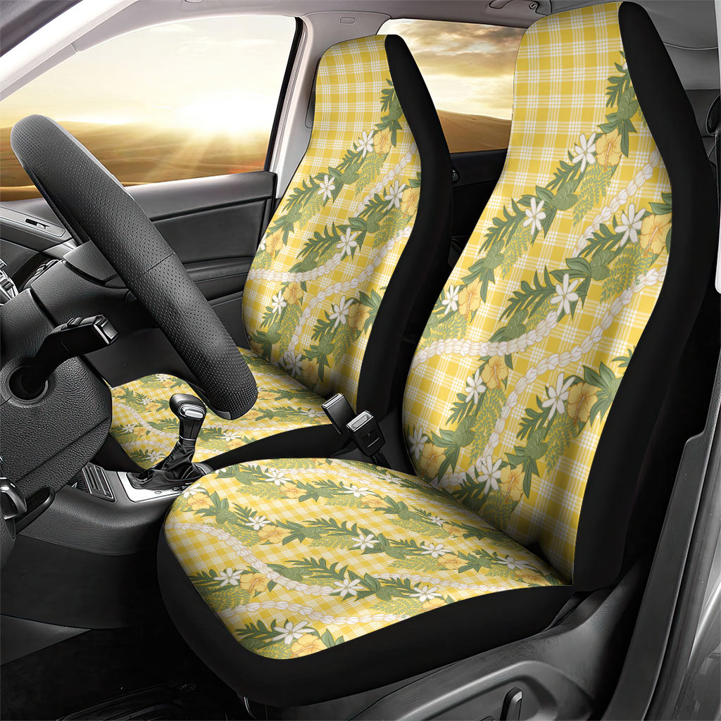 Aloha Puakenikeni Anthurium Pikake Lei Car Seat Cover Gold Hawaiian Palaka Pattern