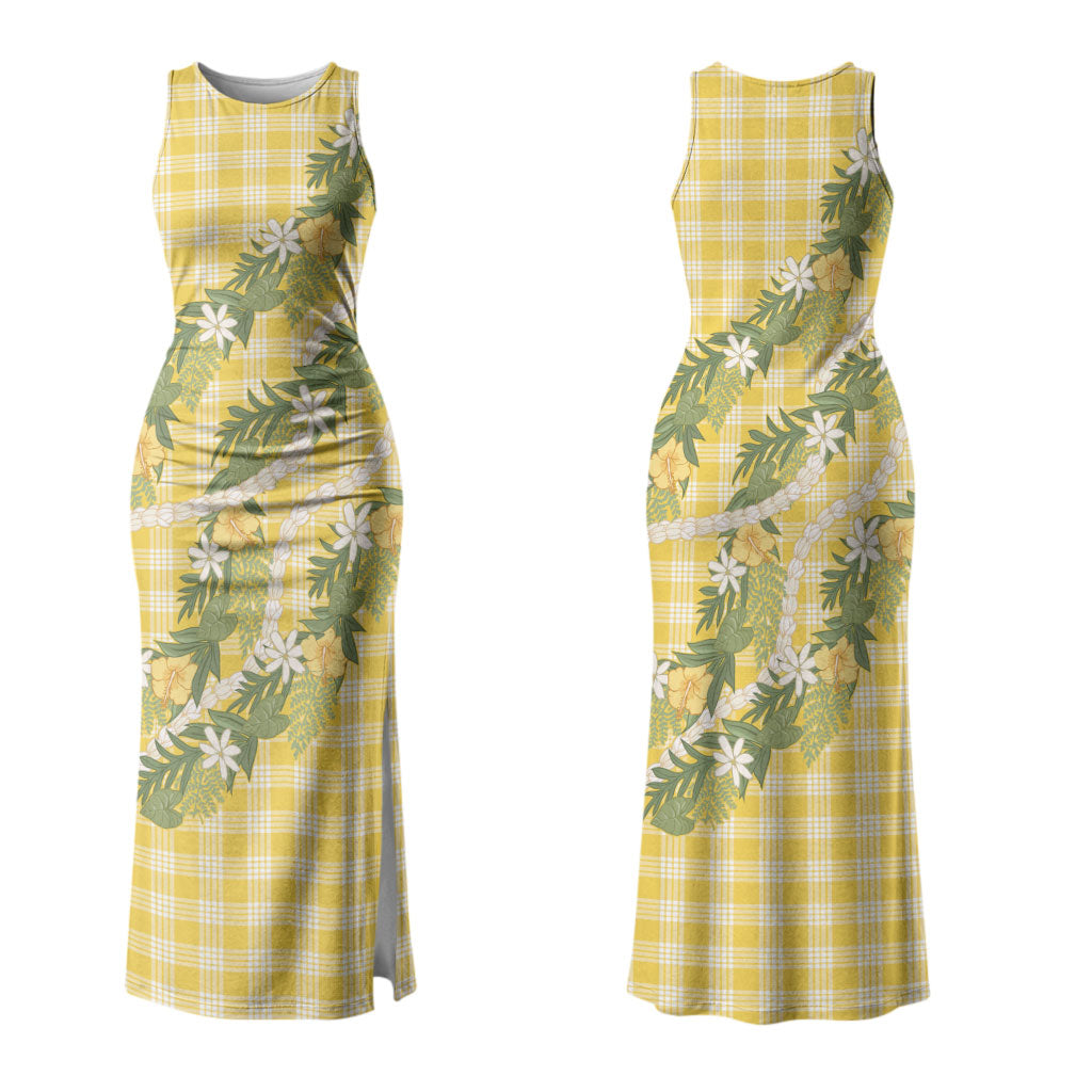 Aloha Puakenikeni Anthurium Pikake Lei Couples Matching Tank Maxi Dress and Hawaiian Shirt Gold Hawaiian Palaka Pattern LT9 - Polynesian Pride