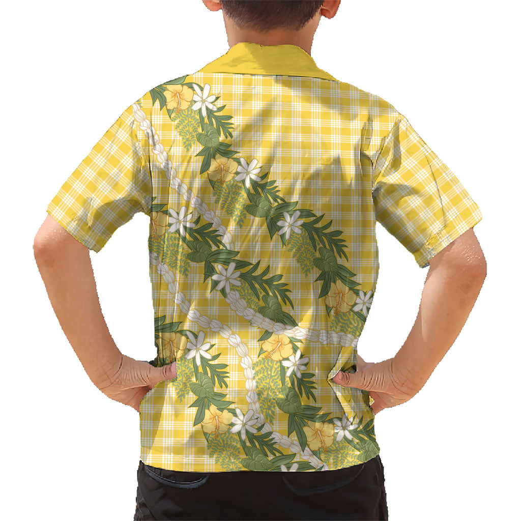 Aloha Puakenikeni Anthurium Pikake Lei Family Matching Mermaid Dress and Hawaiian Shirt Gold Hawaiian Palaka Pattern LT9 - Polynesian Pride