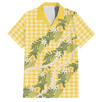 Aloha Puakenikeni Anthurium Pikake Lei Family Matching Off Shoulder Short Dress and Hawaiian Shirt Gold Hawaiian Palaka Pattern LT9 Dad's Shirt - Short Sleeve Gold - Polynesian Pride