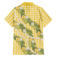 Aloha Puakenikeni Anthurium Pikake Lei Family Matching Short Sleeve Bodycon Dress and Hawaiian Shirt Gold Hawaiian Palaka Pattern LT9 - Polynesian Pride