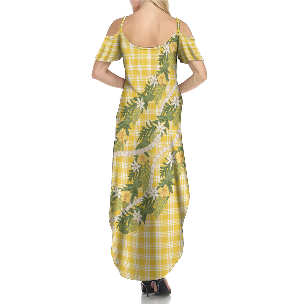 Aloha Puakenikeni Anthurium Pikake Lei Family Matching Summer Maxi Dress and Hawaiian Shirt Gold Hawaiian Palaka Pattern LT9 - Polynesian Pride