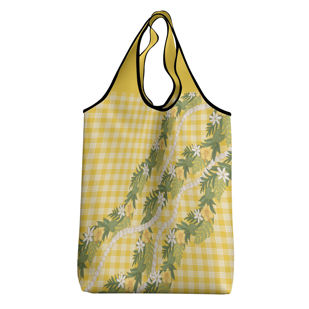 Aloha Puakenikeni Anthurium Pikake Lei Grocery Bag Gold Hawaiian Palaka Pattern LT9 - Polynesian Pride