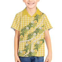 Aloha Puakenikeni Anthurium Pikake Lei Kid Hawaiian Shirt Gold Hawaiian Palaka Pattern