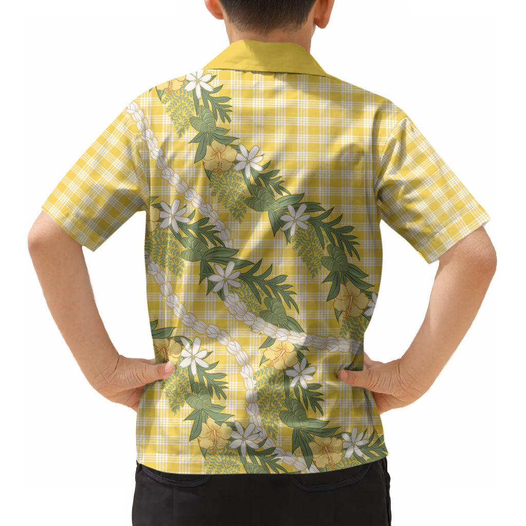 Aloha Puakenikeni Anthurium Pikake Lei Kid Hawaiian Shirt Gold Hawaiian Palaka Pattern LT9 - Polynesian Pride