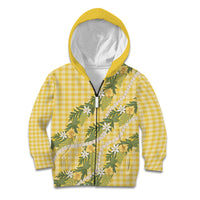 Aloha Puakenikeni Anthurium Pikake Lei Kid Hoodie Gold Hawaiian Palaka Pattern