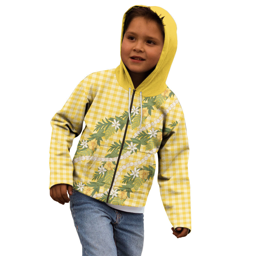 Aloha Puakenikeni Anthurium Pikake Lei Kid Hoodie Gold Hawaiian Palaka Pattern