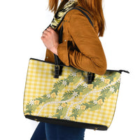 Aloha Puakenikeni Anthurium Pikake Lei Leather Tote Bag Gold Hawaiian Palaka Pattern