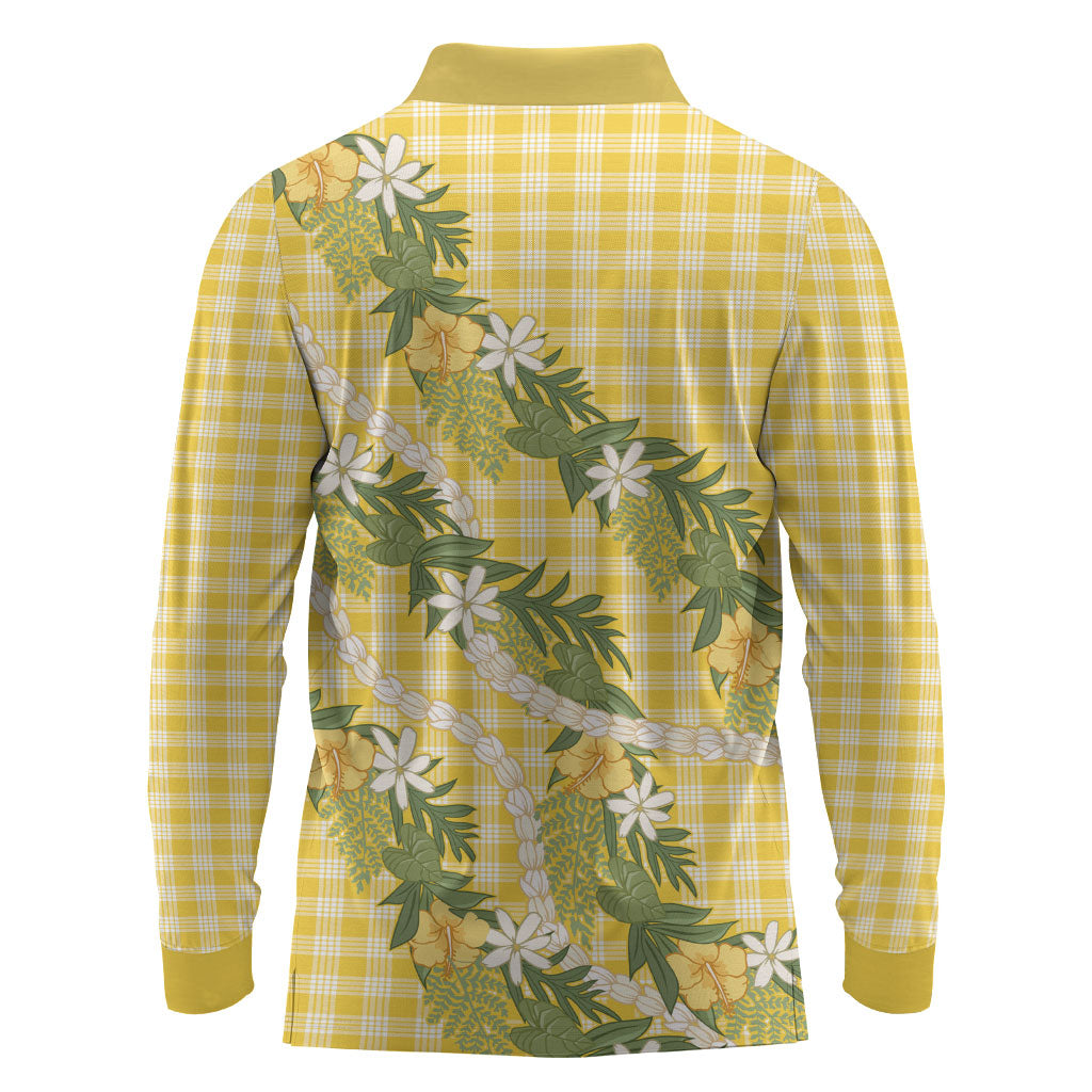 Aloha Puakenikeni Anthurium Pikake Lei Long Sleeve Polo Shirt Gold Hawaiian Palaka Pattern
