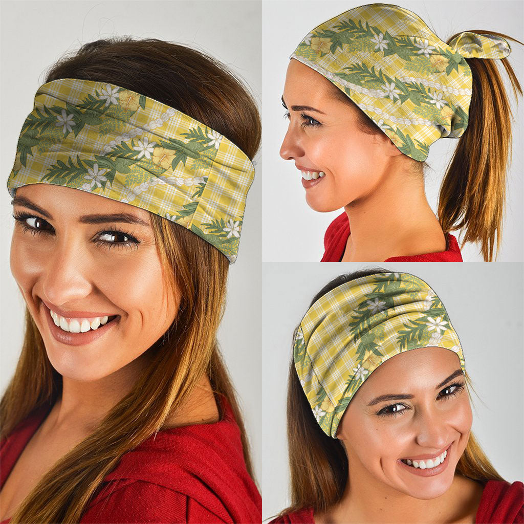 Aloha Puakenikeni Anthurium Pikake Lei Neck Gaiter Gold Hawaiian Palaka Pattern