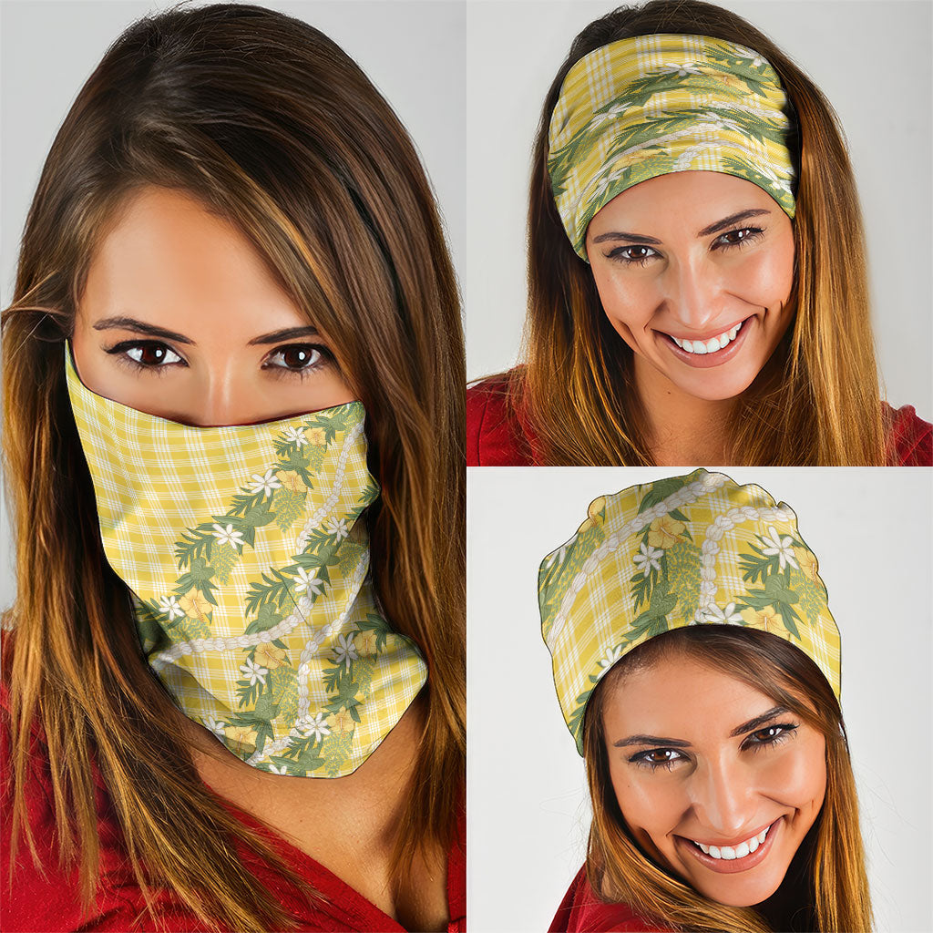 Aloha Puakenikeni Anthurium Pikake Lei Neck Gaiter Gold Hawaiian Palaka Pattern