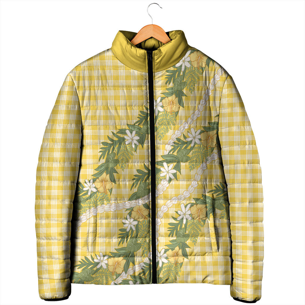 Aloha Puakenikeni Anthurium Pikake Lei Padded Jacket Gold Hawaiian Palaka Pattern
