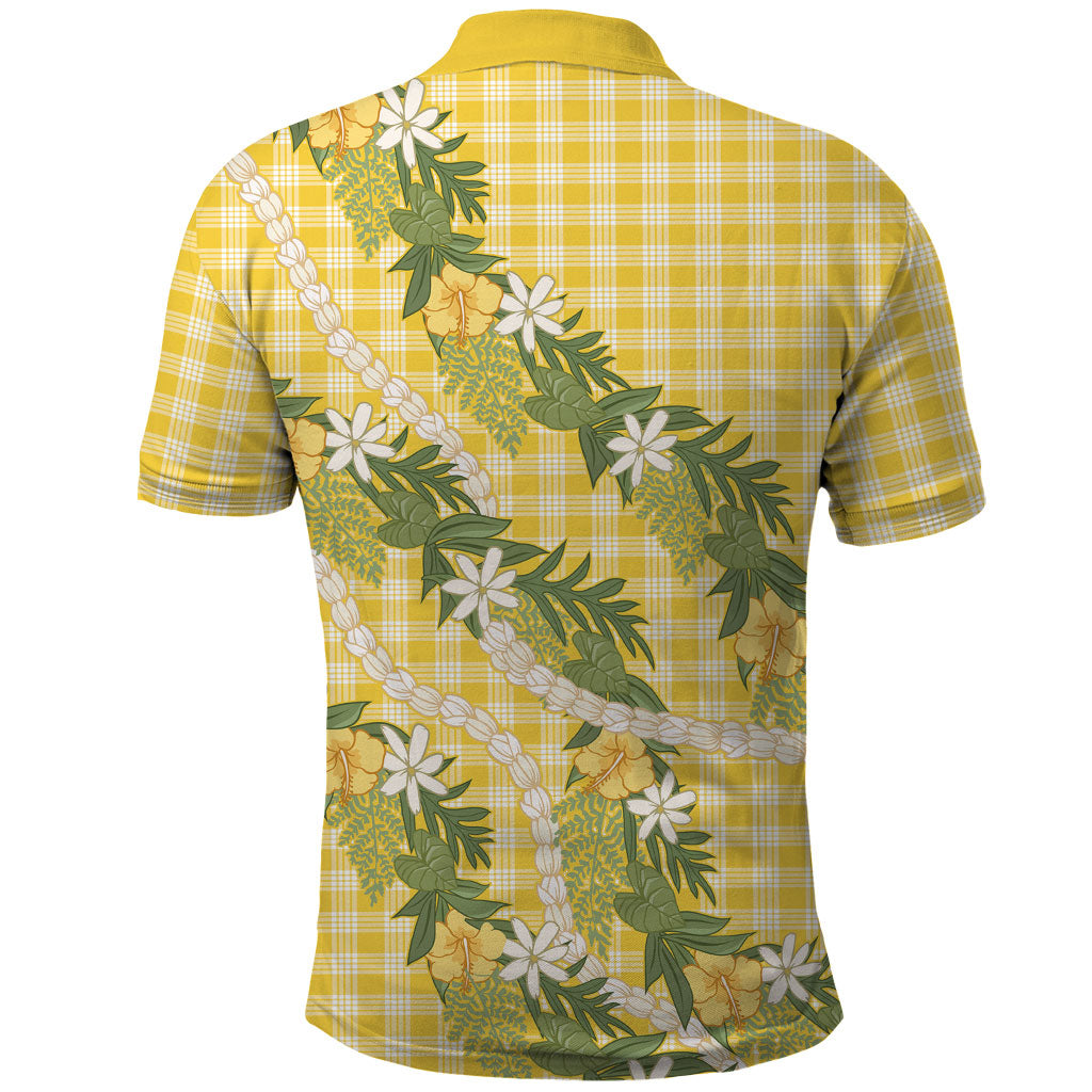 Aloha Puakenikeni Anthurium Pikake Lei Polo Shirt Gold Hawaiian Palaka Pattern