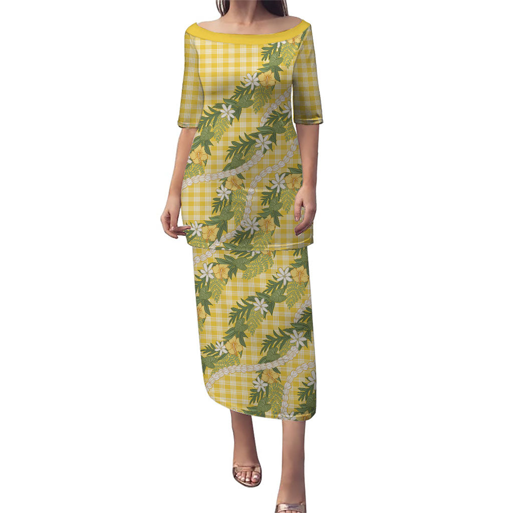 Aloha Puakenikeni Anthurium Pikake Lei Puletasi Gold Hawaiian Palaka Pattern
