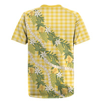 Aloha Puakenikeni Anthurium Pikake Lei Rugby Jersey Gold Hawaiian Palaka Pattern