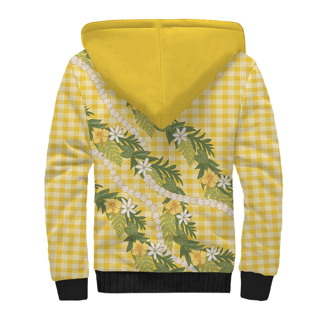 Aloha Puakenikeni Anthurium Pikake Lei Sherpa Hoodie Gold Hawaiian Palaka Pattern