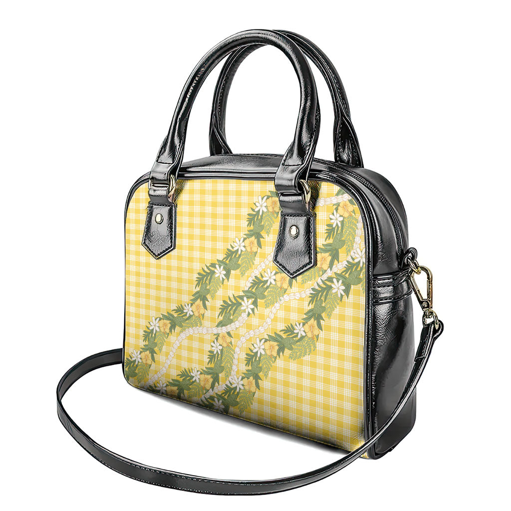Aloha Puakenikeni Anthurium Pikake Lei Shoulder Handbag Gold Hawaiian Palaka Pattern