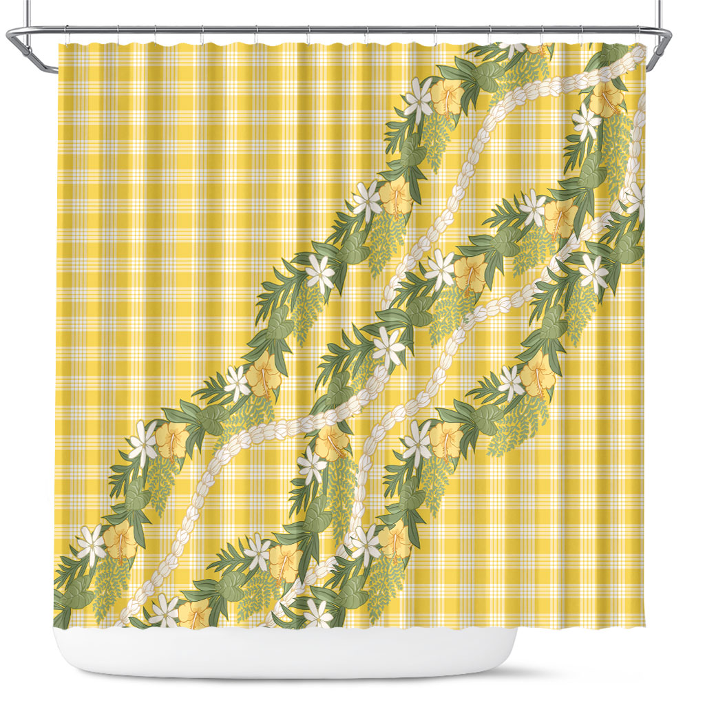 Aloha Puakenikeni Anthurium Pikake Lei Shower Curtain Gold Hawaiian Palaka Pattern