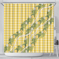 Aloha Puakenikeni Anthurium Pikake Lei Shower Curtain Gold Hawaiian Palaka Pattern LT9 - Polynesian Pride