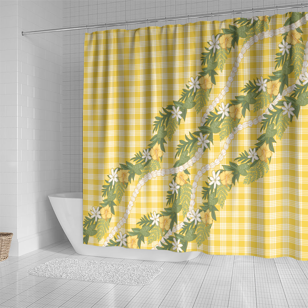 Aloha Puakenikeni Anthurium Pikake Lei Shower Curtain Gold Hawaiian Palaka Pattern LT9 - Polynesian Pride
