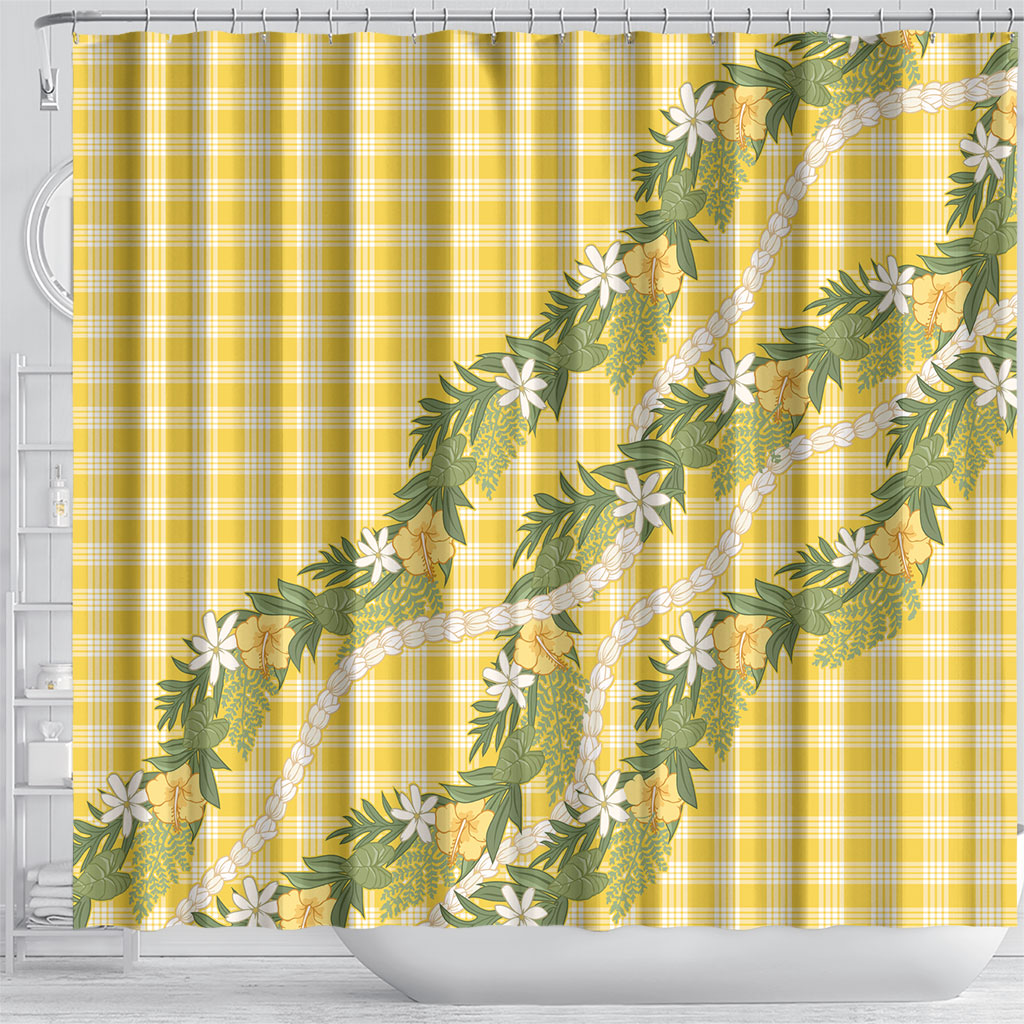 Aloha Puakenikeni Anthurium Pikake Lei Shower Curtain Gold Hawaiian Palaka Pattern LT9 - Polynesian Pride