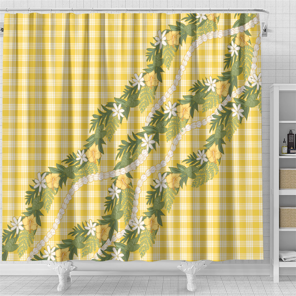 Aloha Puakenikeni Anthurium Pikake Lei Shower Curtain Gold Hawaiian Palaka Pattern LT9 - Polynesian Pride