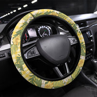 Aloha Puakenikeni Anthurium Pikake Lei Steering Wheel Cover Gold Hawaiian Palaka Pattern LT9 Universal Fit Gold - Polynesian Pride