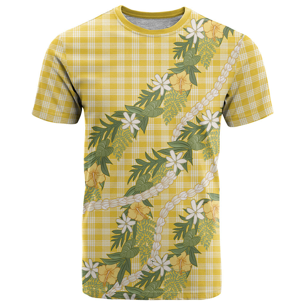Aloha Puakenikeni Anthurium Pikake Lei T Shirt Gold Hawaiian Palaka Pattern