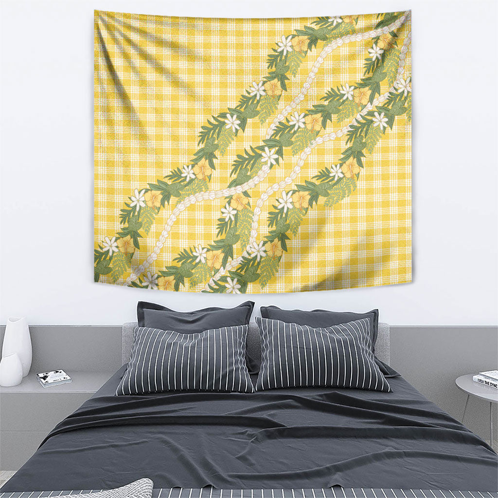 Aloha Puakenikeni Anthurium Pikake Lei Tapestry Gold Hawaiian Palaka Pattern