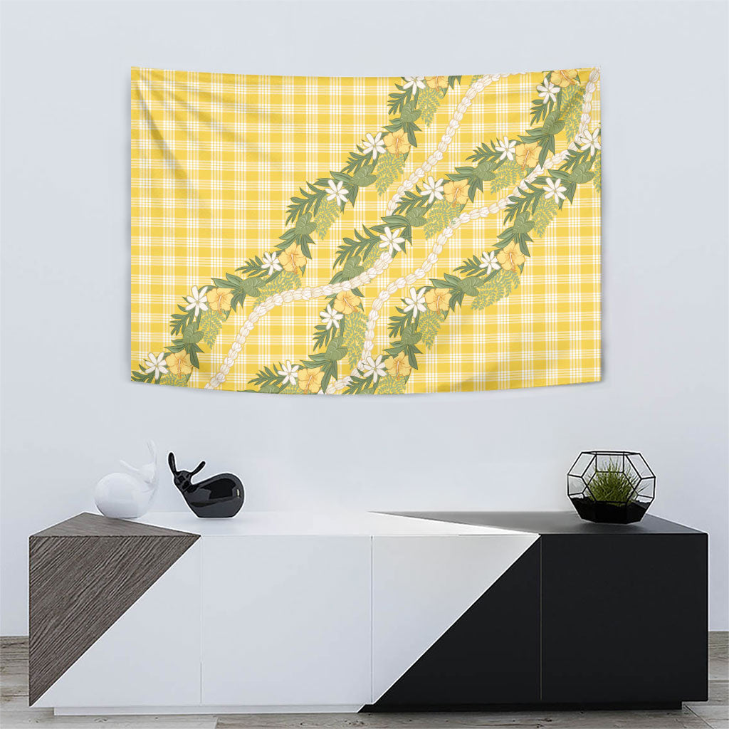 Aloha Puakenikeni Anthurium Pikake Lei Tapestry Gold Hawaiian Palaka Pattern