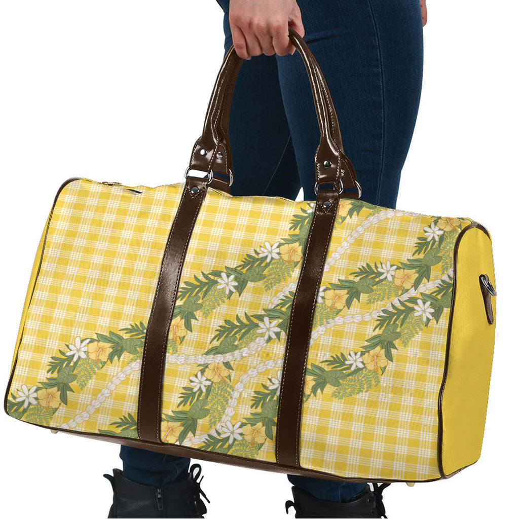 Aloha Puakenikeni Anthurium Pikake Lei Travel Bag Gold Hawaiian Palaka Pattern LT9 - Polynesian Pride
