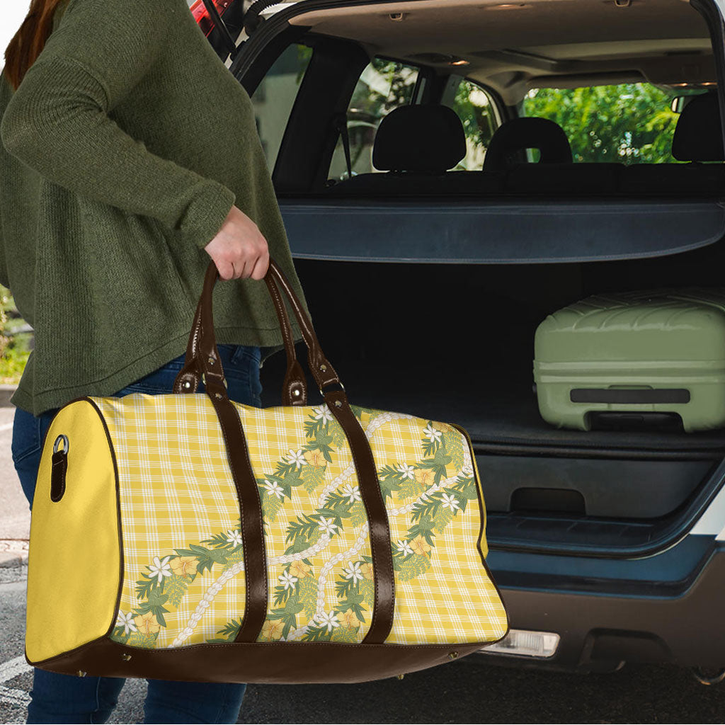Aloha Puakenikeni Anthurium Pikake Lei Travel Bag Gold Hawaiian Palaka Pattern LT9 - Polynesian Pride