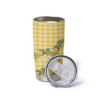 Aloha Puakenikeni Anthurium Pikake Lei Tumbler Cup Gold Hawaiian Palaka Pattern