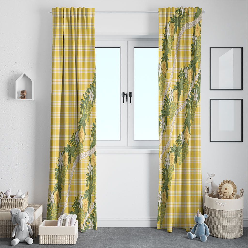 Aloha Puakenikeni Anthurium Pikake Lei Window Curtain Gold Hawaiian Palaka Pattern