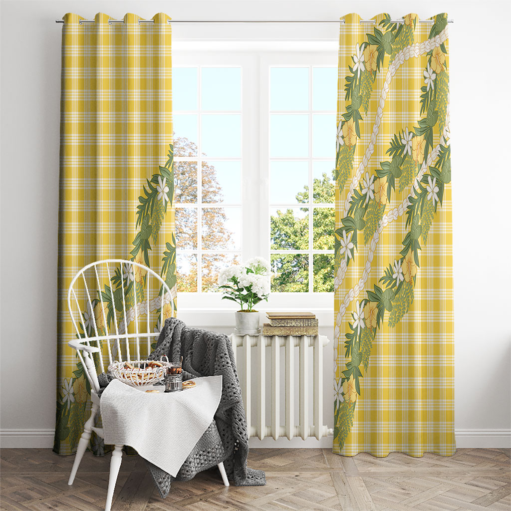 Aloha Puakenikeni Anthurium Pikake Lei Window Curtain Gold Hawaiian Palaka Pattern