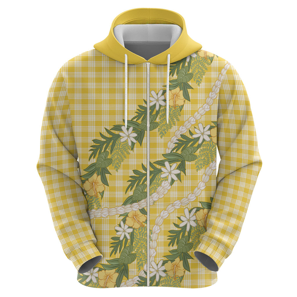 Aloha Puakenikeni Anthurium Pikake Lei Zip Hoodie Gold Hawaiian Palaka Pattern